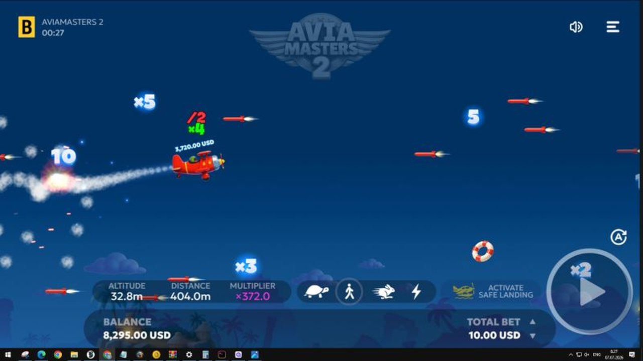 Скриншот Aviamasters 2 — самолёт с множителем x372 и опцией безопасной посадки
