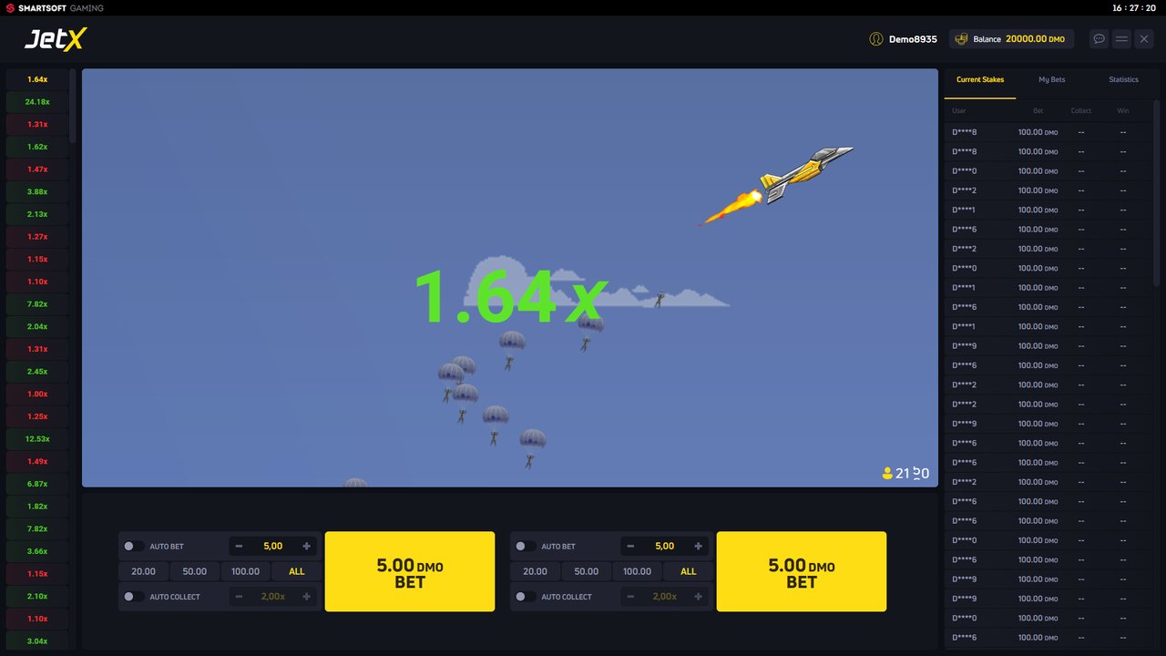 Скриншот JetX от SmartSoft Gaming — одного из аналогов Aviator