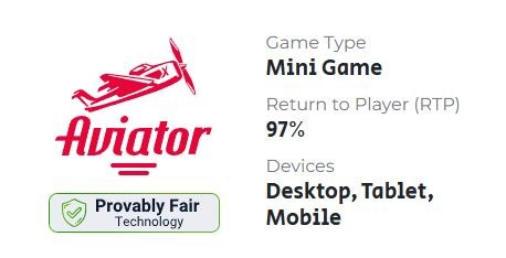 Официальная карточка Aviator от Spribe: RTP 97%, Provably Fair Technology